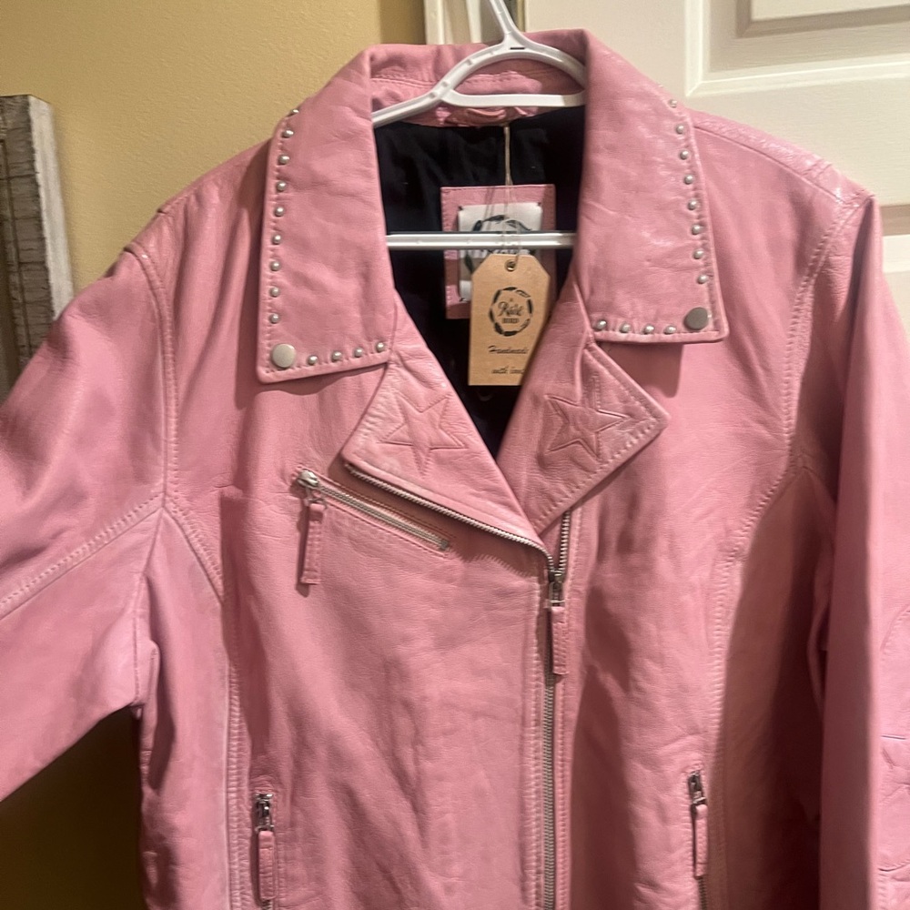 Stylish Pink Leather Jacket with Studded Details